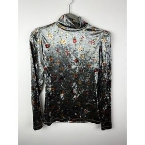 GUESS Womens Long Sleeve Velour Floral Shirt Sz Medium Shoulder Pads Y2K